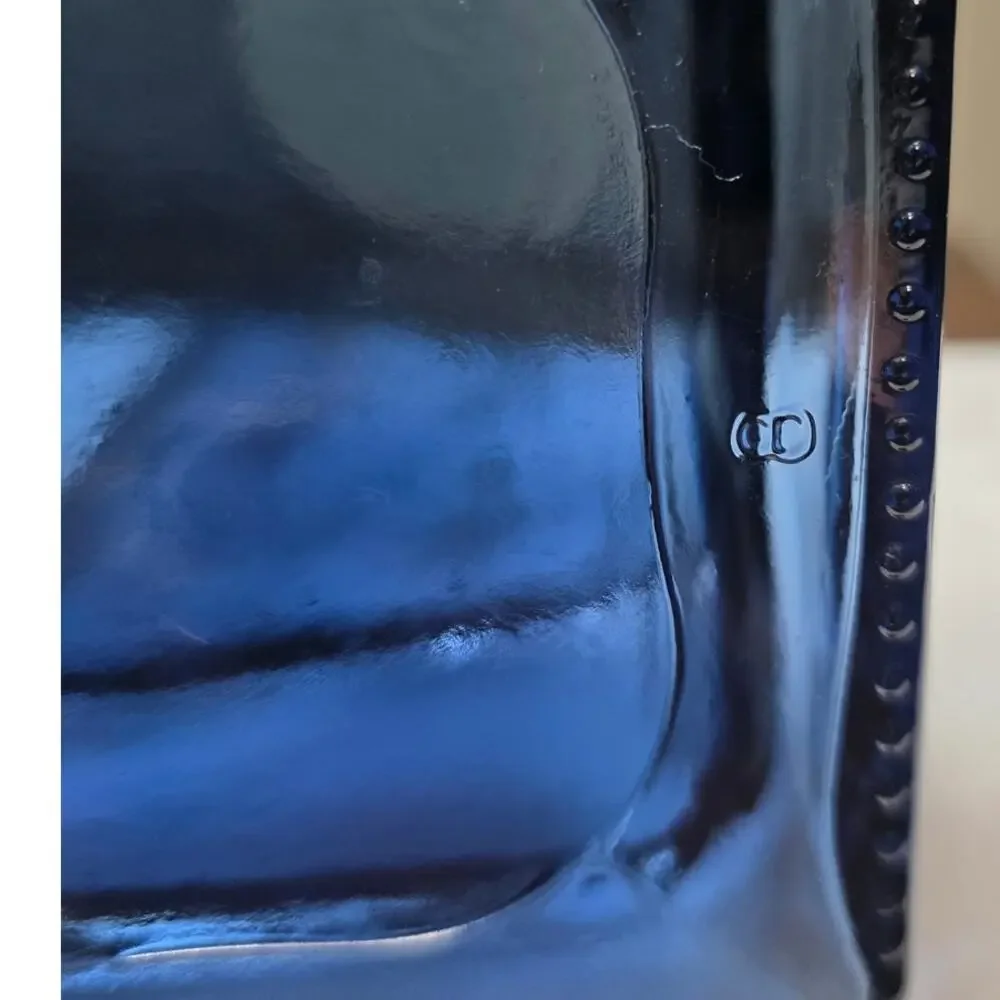 Vintage 1990 Luxor Hotel Casino Las Vegas Blue Glass Hieroglyphics Souvenir Vase